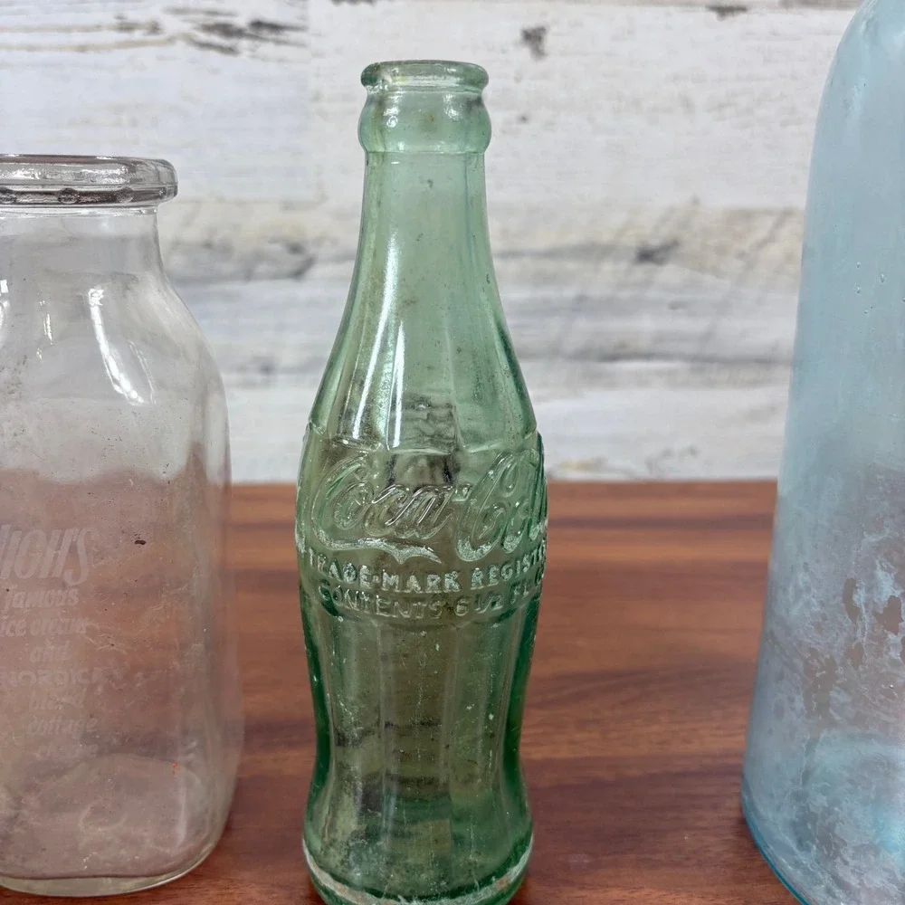 Antique Bottles Aqua, Coca Cola Glass, Dr. Pepper Late 1800's - 1930's Lot Of 6